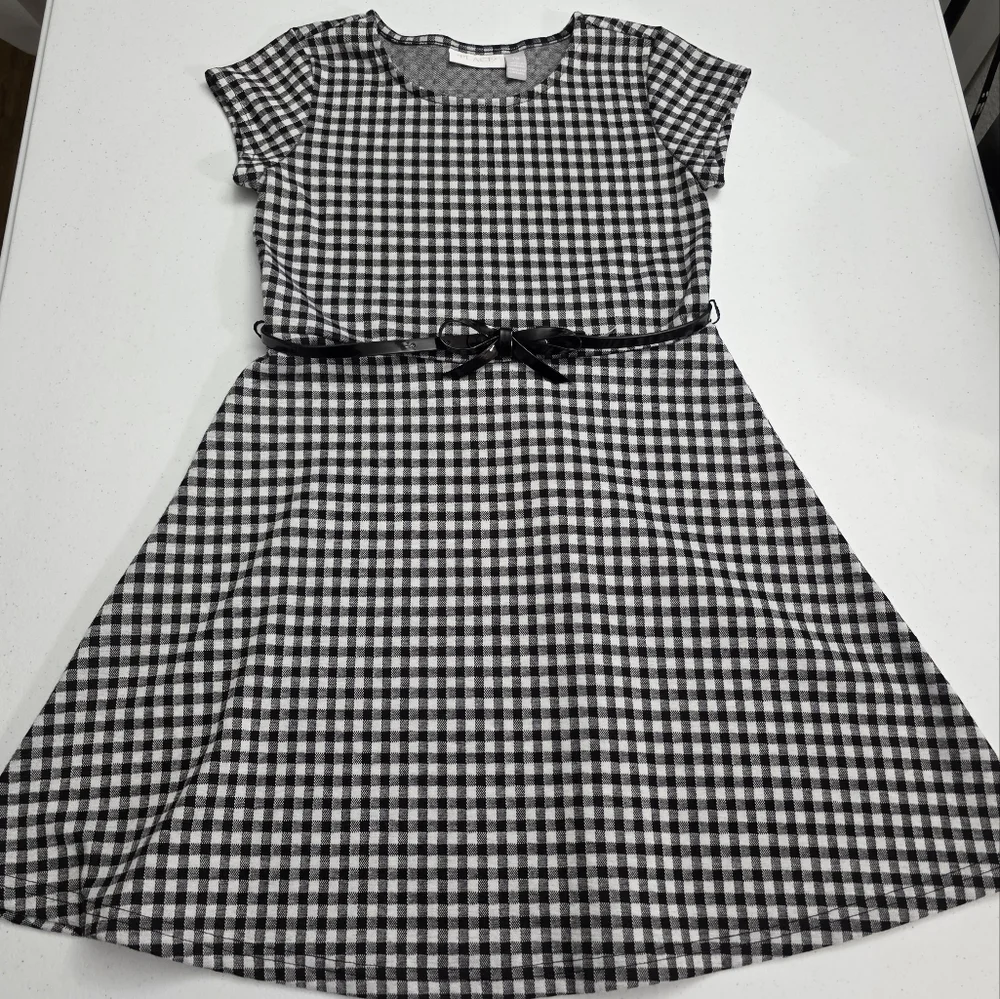 Girls Black & White Gingham Checkered Belted Dress Size 10 NEW without Tags